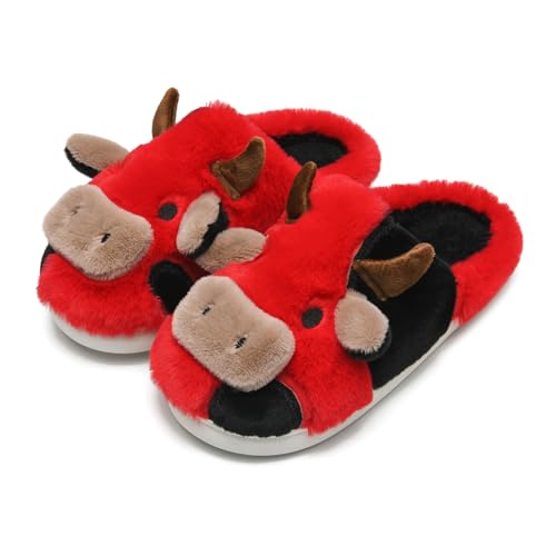 sharllen Zapatillas de vaca esponespon, zapatillas de la casa de los animales lindos de la novedad para las mujeres zapatizapatillas de algodón cálido del invierno de felpa borrosa para los hombres