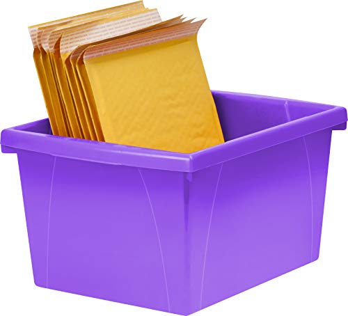 Image of Storex 4 Gallon Storage Bin - Plastic Classroom Organizer for Books and Supplies, Violet, 1-Pack (61481A06C)