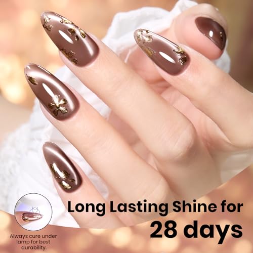 Image of Beetles Brown Cat Eye Gel Polish - Amber Hour Cat Eye Gel Polish, 15ML Full Size Glitter Brown Magnetic Nails Jelly Sheer Translucent Effect Soak Off UV French Nail Art Manicure Gifts for Women