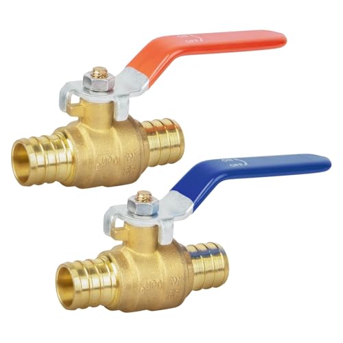 KAINGA 1/2 PEX Ball Valve Brass Full Port Shut-off Valve Pex Crimp Fitting 1/4 Turn Handle for Hot and Cold Water Systems UPC Certified Lead-Free 2 Pack