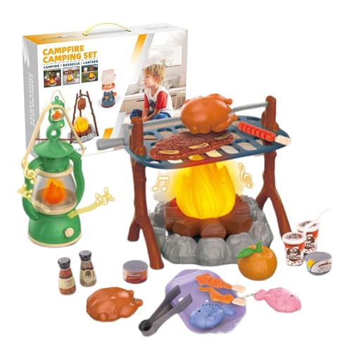 Qismetbina 子供用キャンプ用調理セット おもちゃ BBQ グリルセット フードプレイセット キャンプセット キャンプおままごと おもちゃ キッズキャンプセット ごっこ遊び キャンプファイヤー ハイキング キッチンおもちゃ 知育玩具 屋内屋外用おも