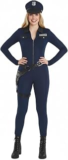Police Costume Adult Women Cop Costume Jumpsuit with Hat for Halloween Cosplay Dress Up Party