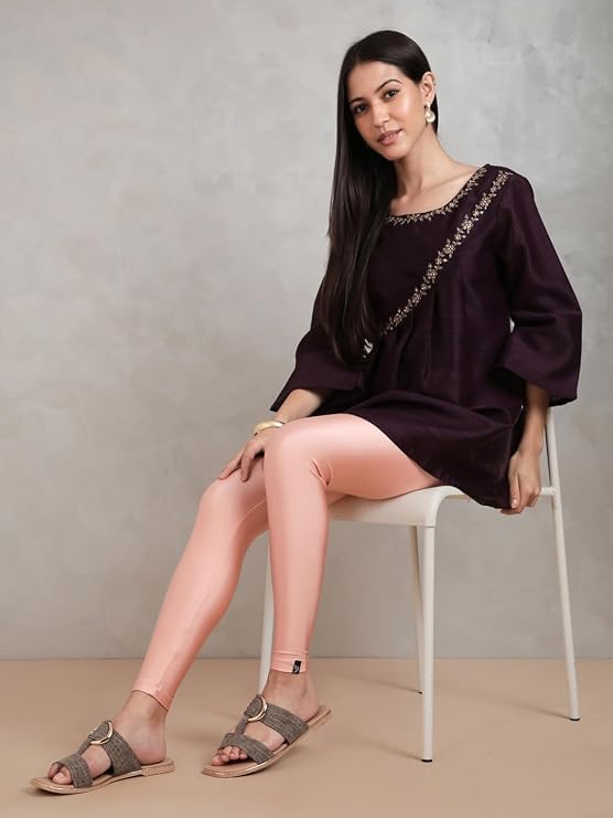 Image of TWIN BIRDS Shimmer Leggings for Women | Shiny Stretch Ethnic Wear Pants