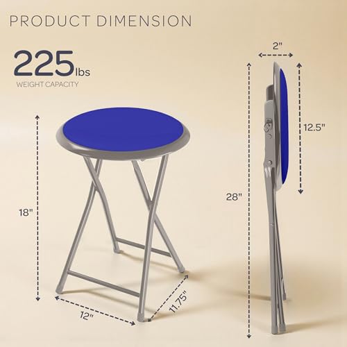 Image of Lavish Home Folding Bar Stool - Set of 2 Heavy-Duty 18-Inch Stool - 225lb Capacity and Padded Seats for Dorm, Recreation or Game Room (Blue)