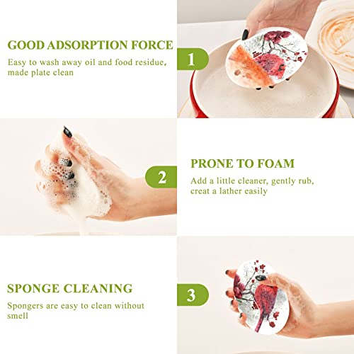 Image of Winter Bird Cardinal Kitchen Sponges Christmas Berry Cleaning Dish Sponges Non-Scratch Natural Scrub Sponge for Kitchen Bathroom Cars pack of 3
