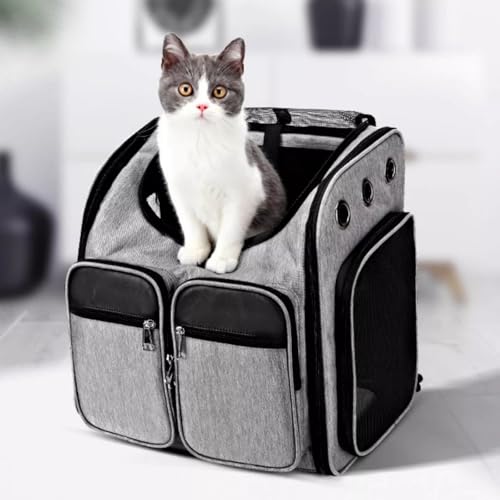 ペットキャリー リュック ペットキャリー キャスター付き 猫 猫用 キャリー カート小型犬 ペットキャリーケース 折り畳み 取り外し可能な車輪 ドライブ 旅行 通院 防災 避難用 キャリー 青、灰色 49cm×30cm×43cm(Grey)