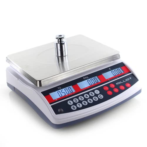 MILLIOT - Balance de commerce poids prix homologuée - livrée avec vignette verte valable 2 ans et carnet de métrologie - portée 6/15 kg et précision 2/5 g - plateau inox 230x300 mm…