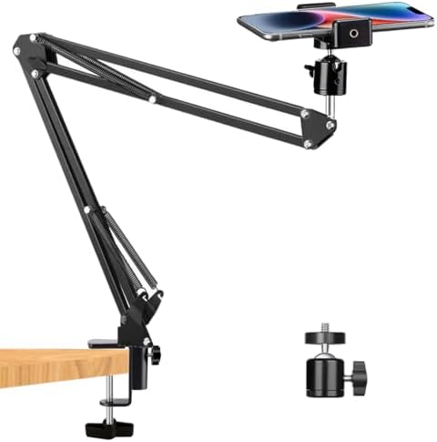 Support de Téléphone de Bureau Réglable pour la Photographie avec Base Ronde en Métal pour Une Prise de Vue Stable et antidérapante. Convient aux Présentations en Direct et aux