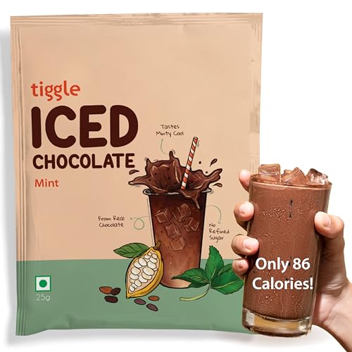 Image of Tiggle 55% Dark Mint Iced /Cold Chocolate Mix Summer Special - 6 Sachets | Refreshing Mint Dark Chocolate Powder for Milkshake | Chocolatey, Cool & Smooth | No Refined Sugar | Ready in 10 Seconds | Enjoy Chilled