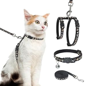 PAWCHIE Cat Harness with Leash and Collar Set – Escape Proof Adjustable H-shped Cat Harness with Star and Moon Pattern Glow in The Dark for Kitty Outdoor Walking