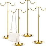 Weysat 4 Pcs Purse Holder Adjustable Handbag Display Stand Double Hook Metal Bag Hanger Hat Jewelry Display Rack for Closet, Tabletop, Table, Boutique, Store, Retail Use(Gold)