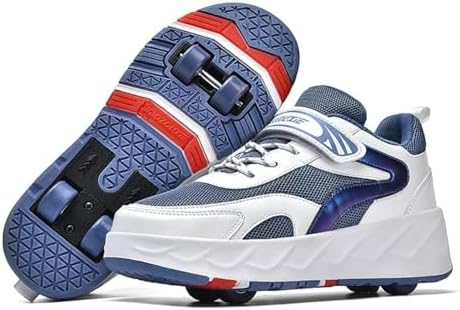 Kids Roller Skates Shoes 4 Wheels Roller Shoes Boys Girls Wheel Shoes Roller Sneakers Shoes for Beginner More Balanced