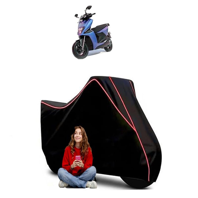 Image of Simple Energy Scooty Bike Cover Water Resistant Outdoor Use Universal Fit Scooters Motorcycles Heavy Duty UV Protection Dust Rain Scratch Resistant Elastic Bottom Black Blue Piping