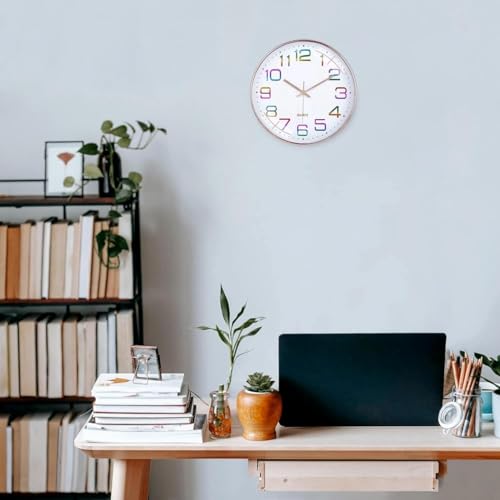 Image of TEKCOOL Plastic Digital Wall Clock 12 inch Silent Quartz Decorative Non-Ticking Classic Clock Battery Operated Round Easy to Read for Room /Home /Kitchen /Bedroom /Office /School- (Rainbow), White;