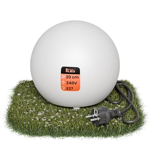 SMART LED Kugelleuchte für Garten IP65-20 cm Kugel Außenleuchte Optik - E27 230V - winterfest - Erdspieße, austauschbare Lichtquelle, Weg- und...