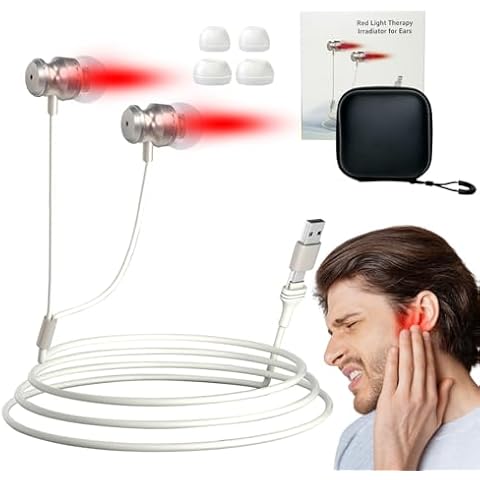 Red Light Therapy Device for Ears, 650nm USB Rechargeable Ear Therapy for Soothing & Improved Circulation, Includes 2 Pairs of Ear Canal Silicone Covers (White) Cover