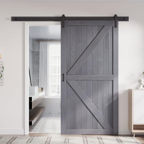 Image of FREDBECK Barn Door 48 x 96 Grey Wood Interior Doors, Fit 44 inch-46 inch Opening