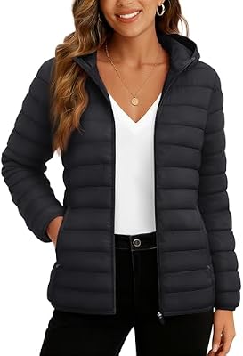 Women's Lightweight Puffer Zip Jacket with Hood – Quilted Padded Outerwear