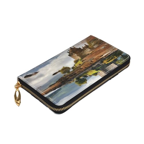 Scotland Castle Water Lake Scottish Women Wallets Leather Zip Around Clutch Purses Waterproof Credit Card Holder With Phone Holder Ladies Travel Coin Purse3