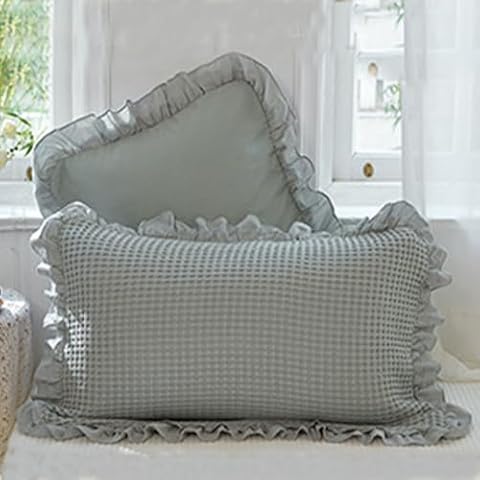 Ranznaz Waffle Weave Pillowcase with Ruffle Set of 2, 100% Cotton Queen Size Euro Pillow Shams for Farmhouse Shabby French, Decorative Pillow Covers with Envelope Closure, 20 x 30 Taupe Cover