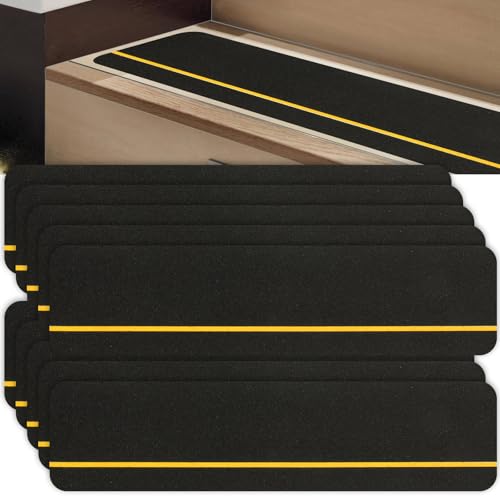 Wopplxy WPUS-STAIRTREAD-10PS-GNBK-240426 10 Pcs 6 Inch X 32 Inch Anti Slip Stair Tread With Reflective Stripe, Black Grip Tape For Stairs Adhesive Non Skid Tape Outdoor Traction Treads Staircase Step Treads Friction Abrasive cover