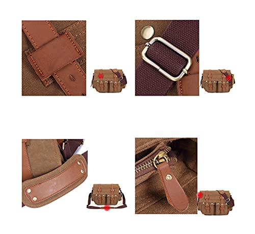 Men Bag Canvas Leather Vintage Shoulder Bag Casual Daypack Messenger Bag Multi Pocket Brifecase Bag3