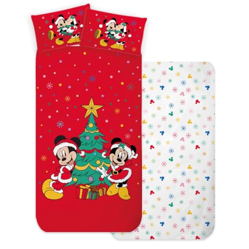 Weihnachts-Bettwäsche-Set für Einzelbett, Mickey und Minnie, Disney,...