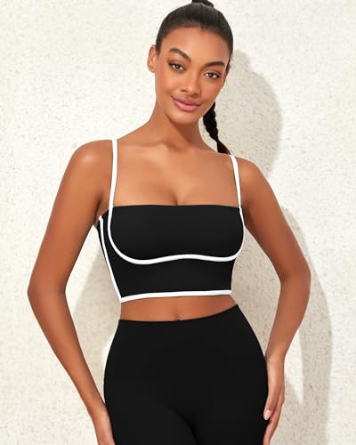 AngiMelo Longline Sports Bras for Women Square Neck Going Out Tops Workout Top Built in Bra Support Padded Yoga Crop Tank3