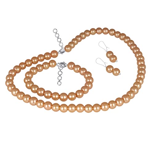 Image of JFL Combo Imitation 6mm Round Pearl Necklace Set Moti Mala Pearl Set With Earrings,Bracelet Handcrafted Jewellery for Less