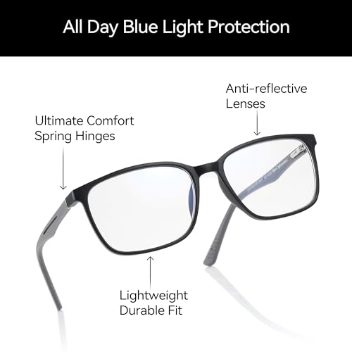 ZENOTTIC Blaulichtfilter Brille,Lesebrille Herren Eckige TR Rahmen-Leser Anti-Glanz Sport Computerbrille Schwarz 1.5 Dioptrien