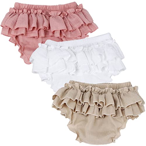 JELEUON 3 Pack of Little Baby Girls Boys Cotton Linen Blend Cute Bloomer Shorts 12-18 M