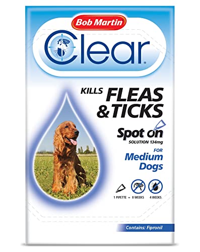 Bob Martin Clear Spot on Pipette for Medium Dogs Fleas and Ticks Treatment