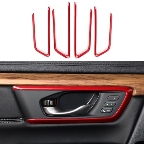 Image of Car Inner Door Bowl Decals for Honda CRV 2017 2018 2019 2020 2021 2022 Accessories CR-V ABS Carbon Fiber Interior Stickers, Red
