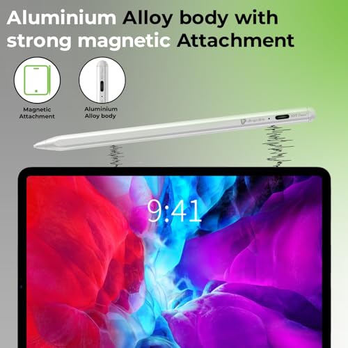 Image of ULTRAPROLINK Jot Pencil|Stylus Pen For Ipad,Android Tablets&Mobiles|Palm Rejection For Ipad|Magnetic|10Hr Use|Fast Charging|12-Month Warranty|For Ios & Android Touchscreens|Led Indicator|3 Nibs,White