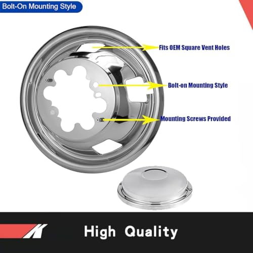 Image of 4pcs Polished 17 inch Stainless Steel Dually Wheel Simulators fit for 2003-2018 Dodge Ram 3500 Truck,8 Lug with 5-Vent Holes Wheel Cover with Removable Centre Cap, Screw On Hupcap 17R8