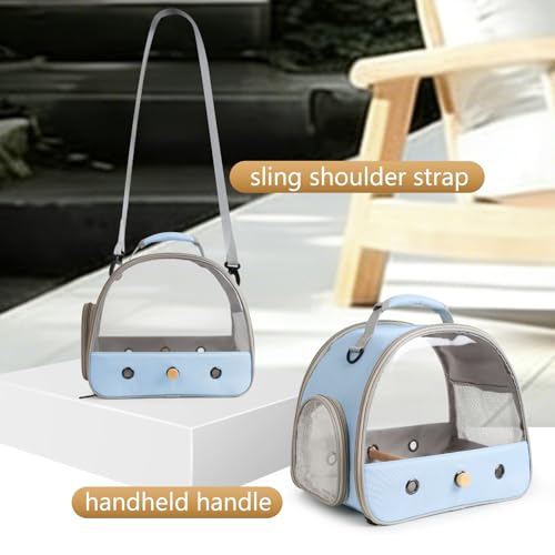 Image of Bird Carrier, Portable Small Bird Parrot Parakeet Carrier with Standing Perch and Stainless Steel Tray, Side Access Window Collapsible (Blue, Clear Windows)