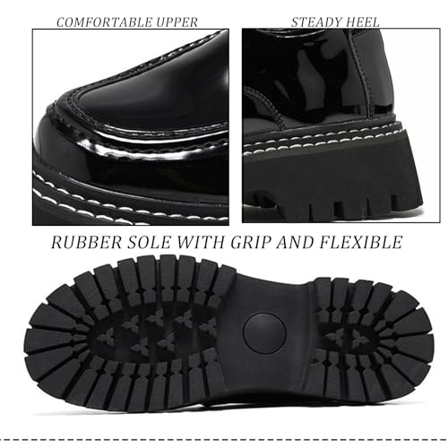 Men's Patent Platform Leather Classic Oxford Shoes Round Toe Lug Sole Non-Slip Lace-Up Business Leather Shoes Fashionable Work Formal Oxfords4