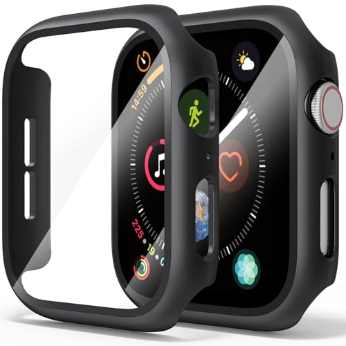 Amzpas 【2 PEZZI】 Cover per Apple Watch Series 6/ Series 5/ Series 4/SE 44mm Con Vetro Temperato 44mm (Nero*2)