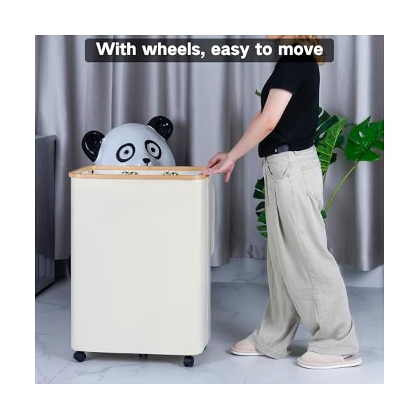Lagre laundry hamper with wheels laundry basket with lid 160l clothes hamper for laundry with 3 liner bags for laundry room bedroom dormitory organizationbeige  urban country home decor