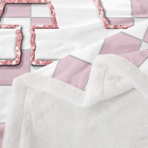 Image of Erosebridal Pink Initial A Sherpa Blanket Kawaii Plaid Checkered Fuzzy Plush Throw Cute Personalized Monogram Fleece Blanket for Kids Girls,Fashion Grids Gingham Decor for Bed Couch Twin 60 inchx80 inch