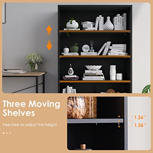 Stary 5 Shelf Bookcase Black Tall Bookshelf For Bedroom 5 Tier Modern Wood Bookshelf 33" Wide 60" Tall #TOP4