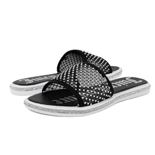 Image of Juicy Couture Women's Slide Sandals - Glitter Bling Open Toe Sparkle Flats - Dressy Summer Casual Footwear