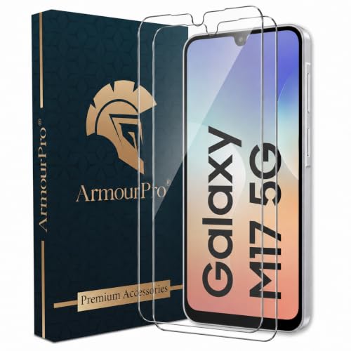 Image of ArmourPro 3D Borderless Tempered Glass for Samsung Galaxy M17, F17, A17, M36 and F36, Set of 2 HD Clear Screen Protectors with 3D Curved Edges, 9H Hardness, Oleophobic Coating, Case Friendly