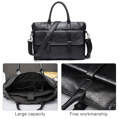 Wesoke Leather Messenger Bag Satchel Bags, Large Sling Briefcase Bag for Men and Women, Waterproof Crossbody Shoulder Handbags with Adjustable Shoulder Strap for Business Office Work Travel, Black4