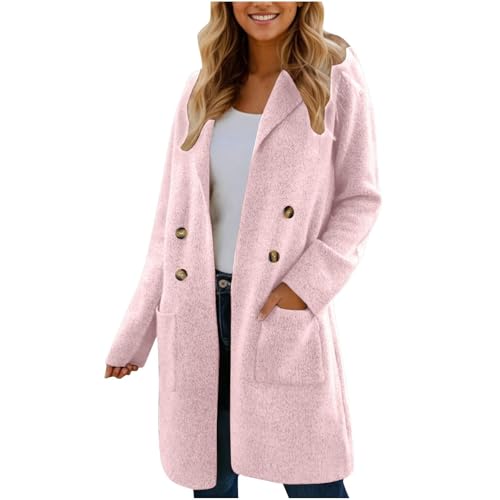 Pea Coats For Women Classic Notch Lapel Double Breasted Trench Coat Comfy Wool Blend Long Sleeve Winter Overcoat