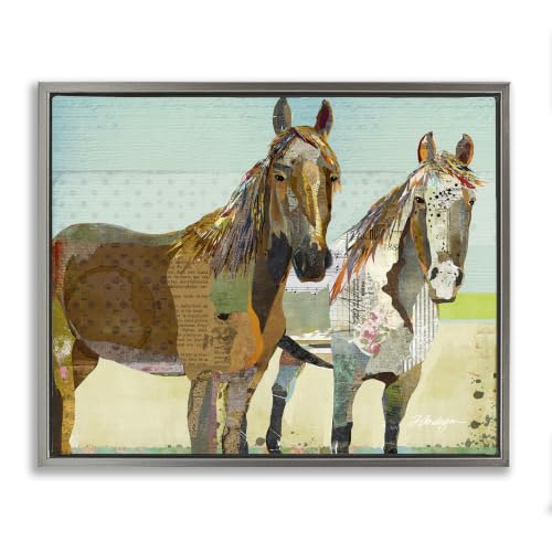 Wild Farm Horses Newsprint Collage, 25 x 31 Inch Canvas in Floater Frame