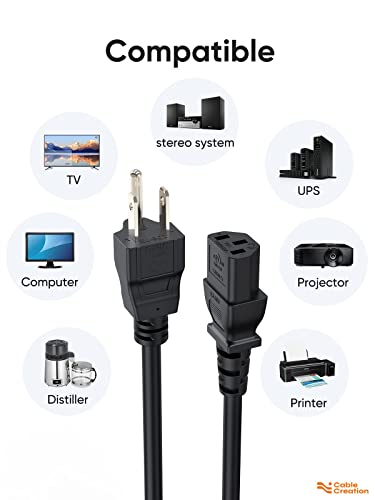 Cablecreation [2-Pack] 10 Feet 18 Awg Universal Power Cord For Nema 5-15P To Iec320C13 Cable, 3M / Black #TOP1