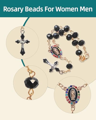 Car Rosary for Rearview Mirror Hanging - Catholic Religious Devout Gift with Virgin Mary Charm and Crucifix, Ideal Catholic Rosary Gifts for Men & Women (Black)4