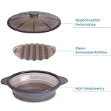 Microwave Steamer Collapsible Bowl-Silicone Steamer with Handle & Lid for Meal Prep with Detachable Partition