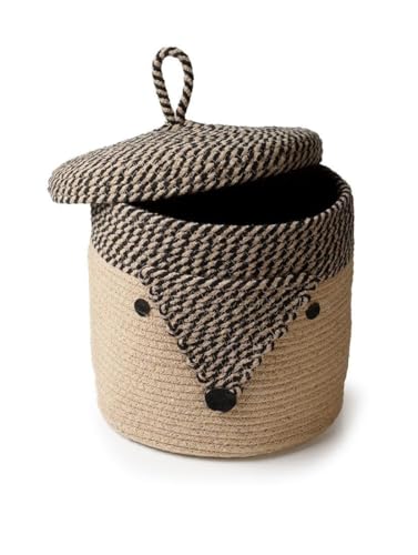 Image of Aroma Brand Kids Lid Basket with Beautiful Characters - Rope Storage Basket for Baby Diaper, Stuffed Animal Storage Bin Rope Basket for Kids Toy, Baby Laundry Baskets with Lid (Fox)